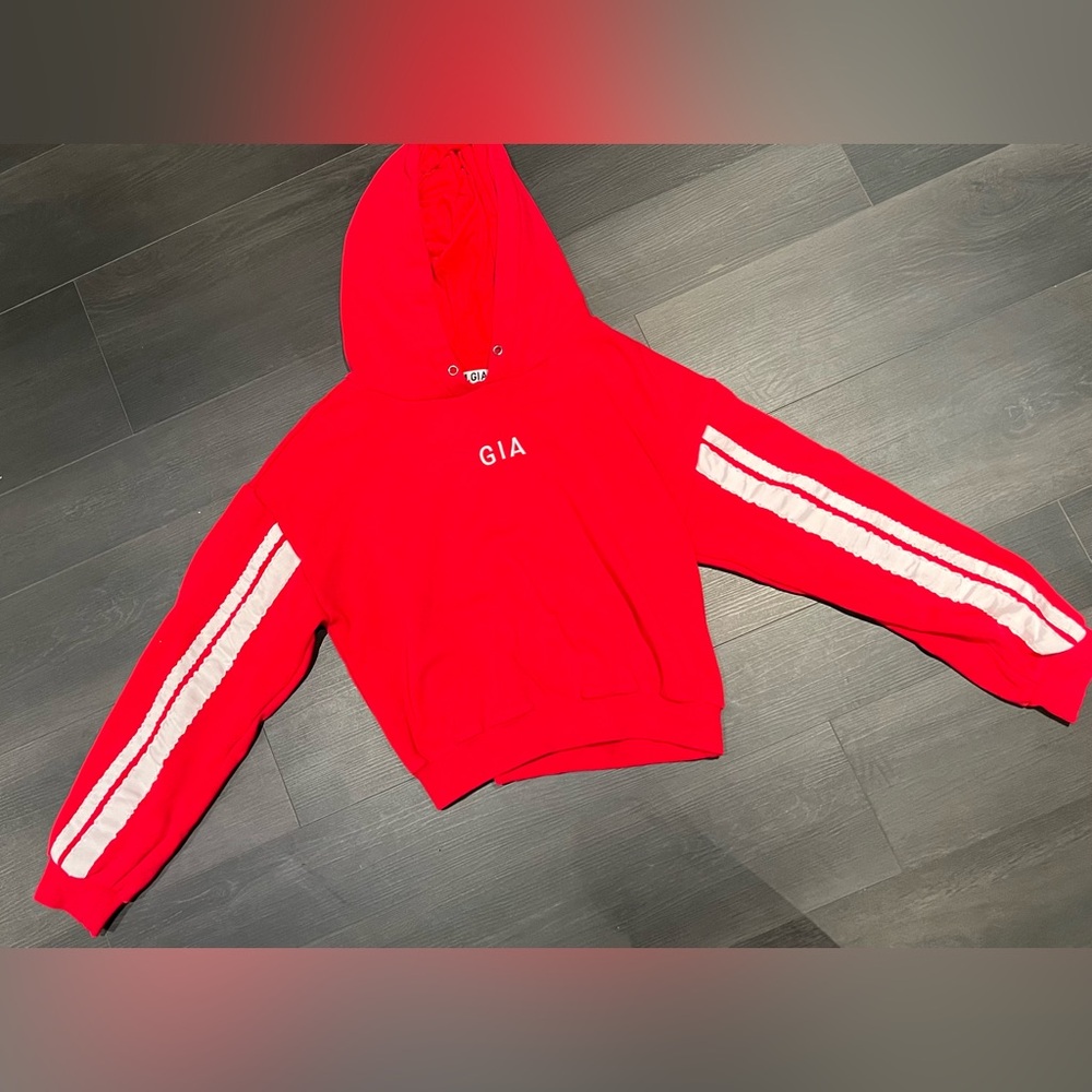 Red I am GIA Hoodie with White Stripes
